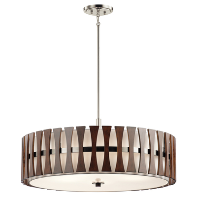 Kichler 43754AUB Cirus 14" 5 Light Convertible Pendant with Tempered Etched Glass and White Linen in Auburn Stain in Auburn Stained Finish